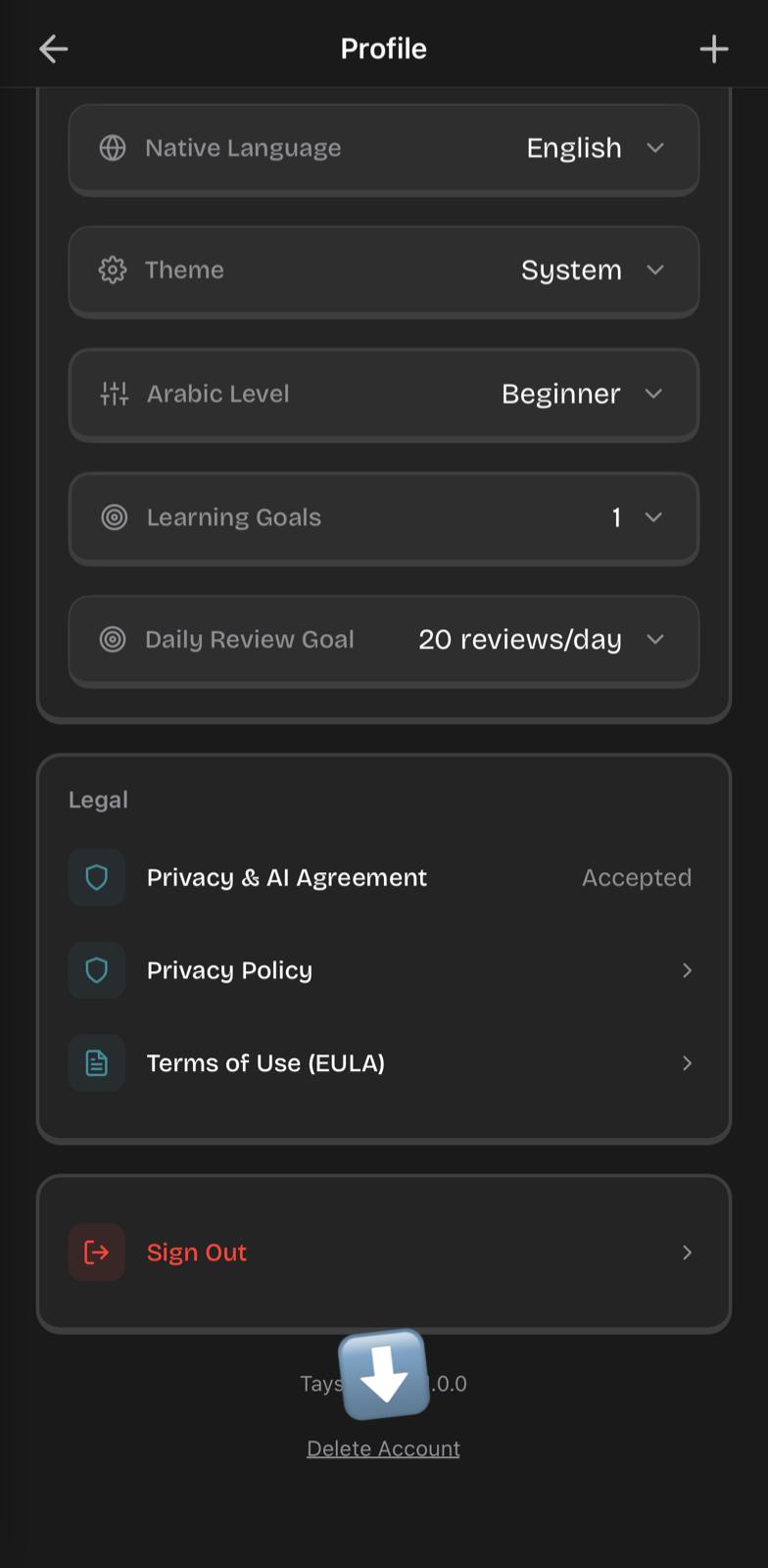 Position der Schaltfläche „Konto löschen